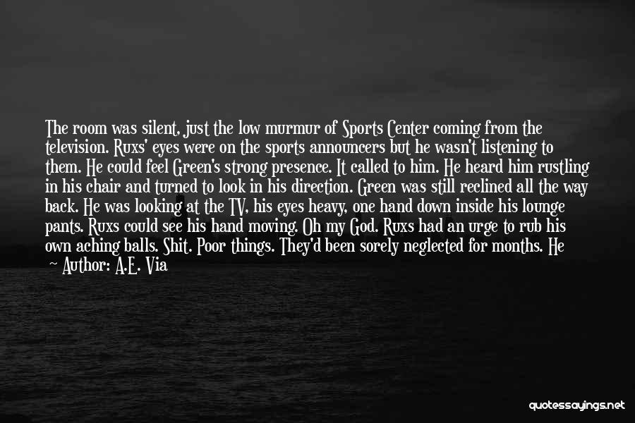 A.E. Via Quotes: The Room Was Silent, Just The Low Murmur Of Sports Center Coming From The Television. Ruxs' Eyes Were On The