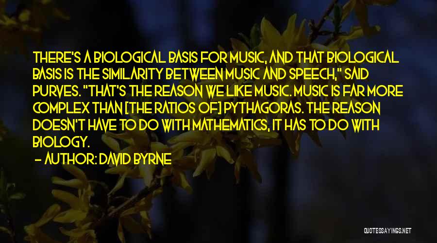 David Byrne Quotes: There's A Biological Basis For Music, And That Biological Basis Is The Similarity Between Music And Speech, Said Purves. That's