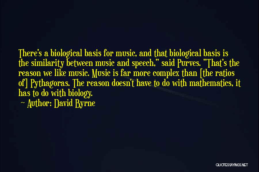 David Byrne Quotes: There's A Biological Basis For Music, And That Biological Basis Is The Similarity Between Music And Speech, Said Purves. That's