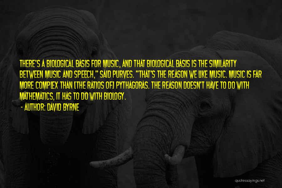 David Byrne Quotes: There's A Biological Basis For Music, And That Biological Basis Is The Similarity Between Music And Speech, Said Purves. That's