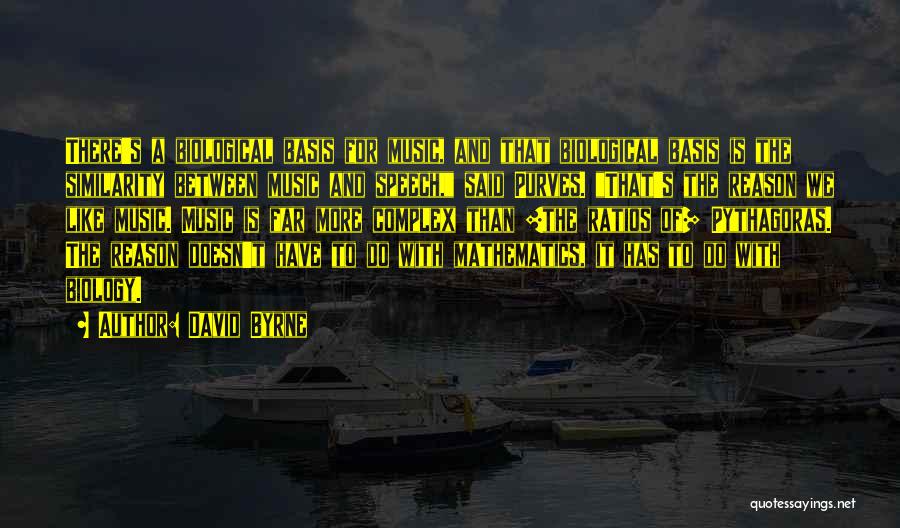 David Byrne Quotes: There's A Biological Basis For Music, And That Biological Basis Is The Similarity Between Music And Speech, Said Purves. That's