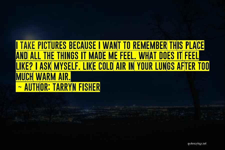 Tarryn Fisher Quotes: I Take Pictures Because I Want To Remember This Place And All The Things It Made Me Feel. What Does