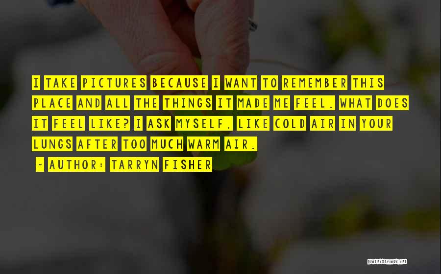 Tarryn Fisher Quotes: I Take Pictures Because I Want To Remember This Place And All The Things It Made Me Feel. What Does