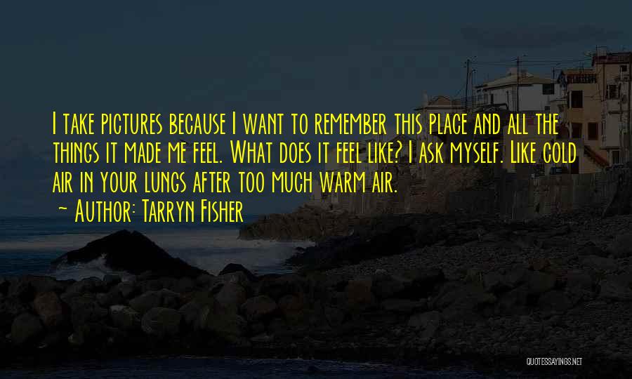Tarryn Fisher Quotes: I Take Pictures Because I Want To Remember This Place And All The Things It Made Me Feel. What Does
