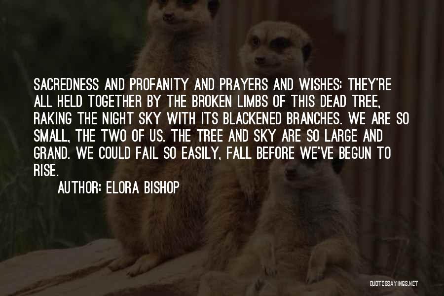 Elora Bishop Quotes: Sacredness And Profanity And Prayers And Wishes: They're All Held Together By The Broken Limbs Of This Dead Tree, Raking