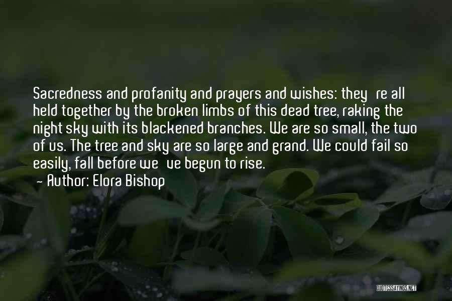 Elora Bishop Quotes: Sacredness And Profanity And Prayers And Wishes: They're All Held Together By The Broken Limbs Of This Dead Tree, Raking