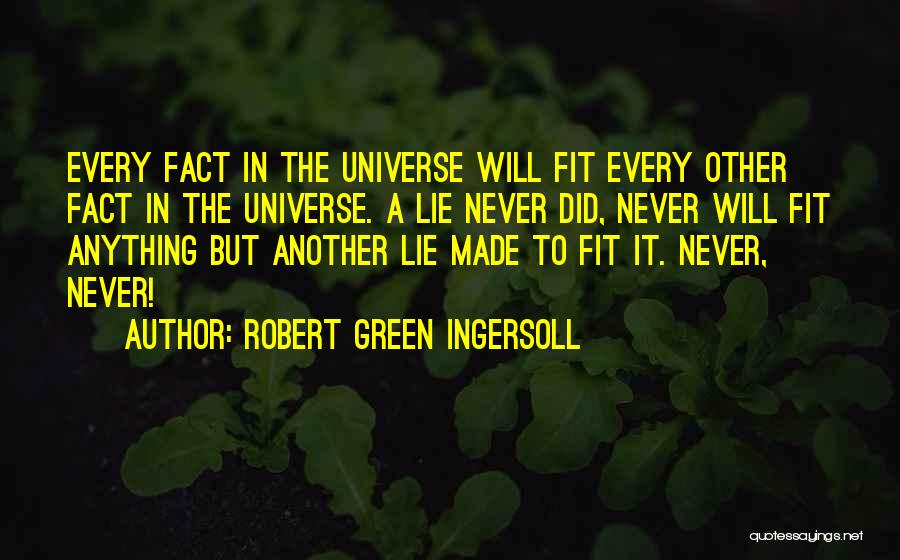 Robert Green Ingersoll Quotes: Every Fact In The Universe Will Fit Every Other Fact In The Universe. A Lie Never Did, Never Will Fit