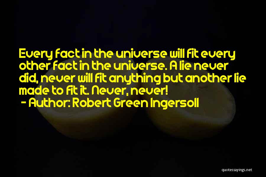 Robert Green Ingersoll Quotes: Every Fact In The Universe Will Fit Every Other Fact In The Universe. A Lie Never Did, Never Will Fit