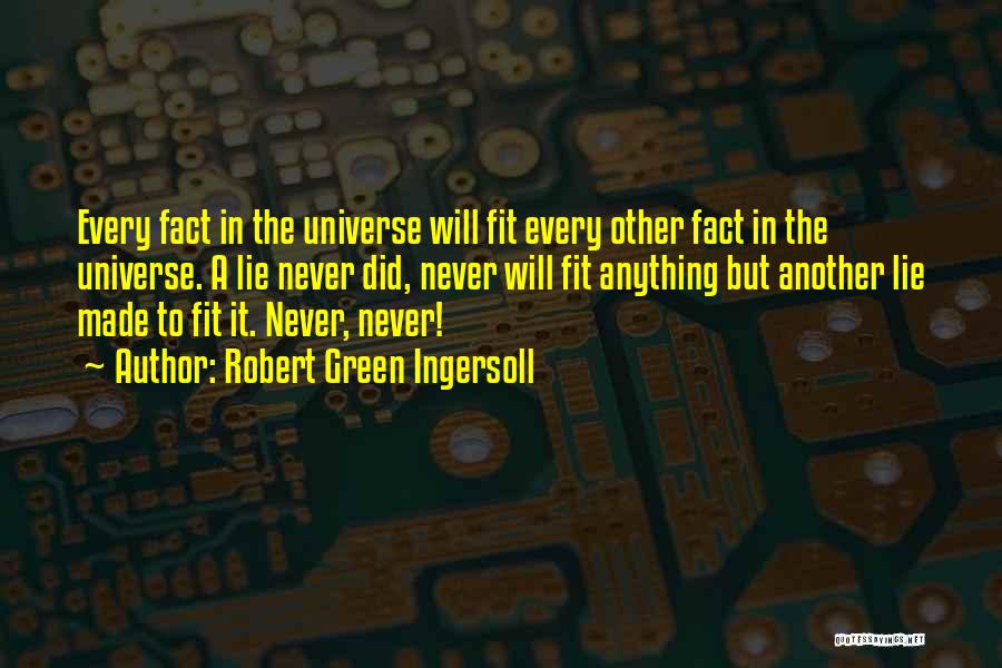 Robert Green Ingersoll Quotes: Every Fact In The Universe Will Fit Every Other Fact In The Universe. A Lie Never Did, Never Will Fit