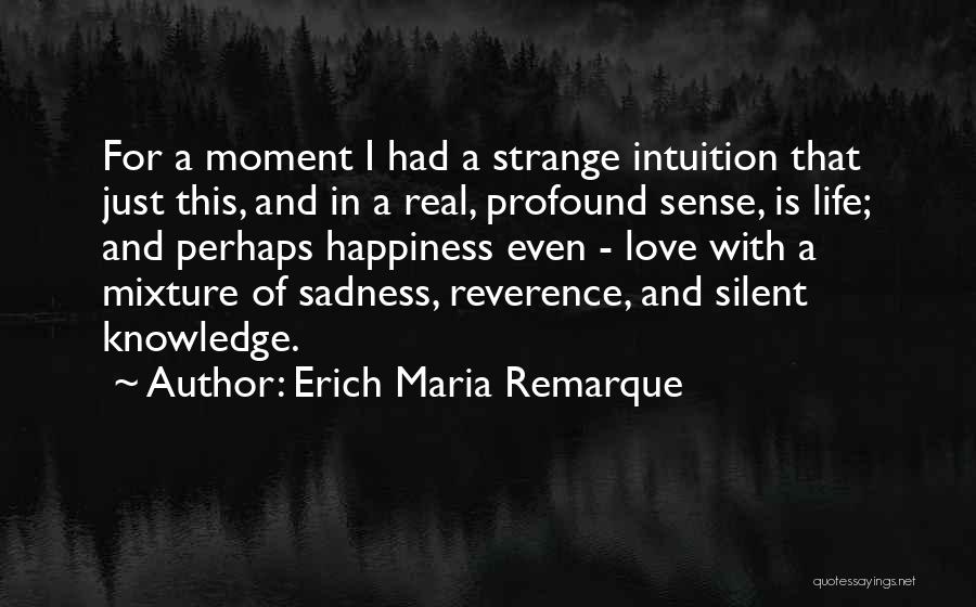 Erich Maria Remarque Quotes: For A Moment I Had A Strange Intuition That Just This, And In A Real, Profound Sense, Is Life; And