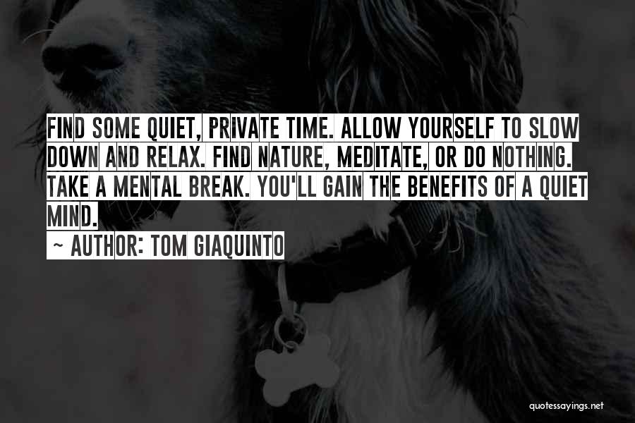 Tom Giaquinto Quotes: Find Some Quiet, Private Time. Allow Yourself To Slow Down And Relax. Find Nature, Meditate, Or Do Nothing. Take A