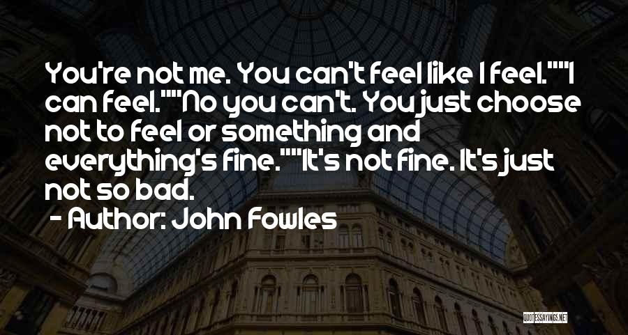 John Fowles Quotes: You're Not Me. You Can't Feel Like I Feel.i Can Feel.no You Can't. You Just Choose Not To Feel Or
