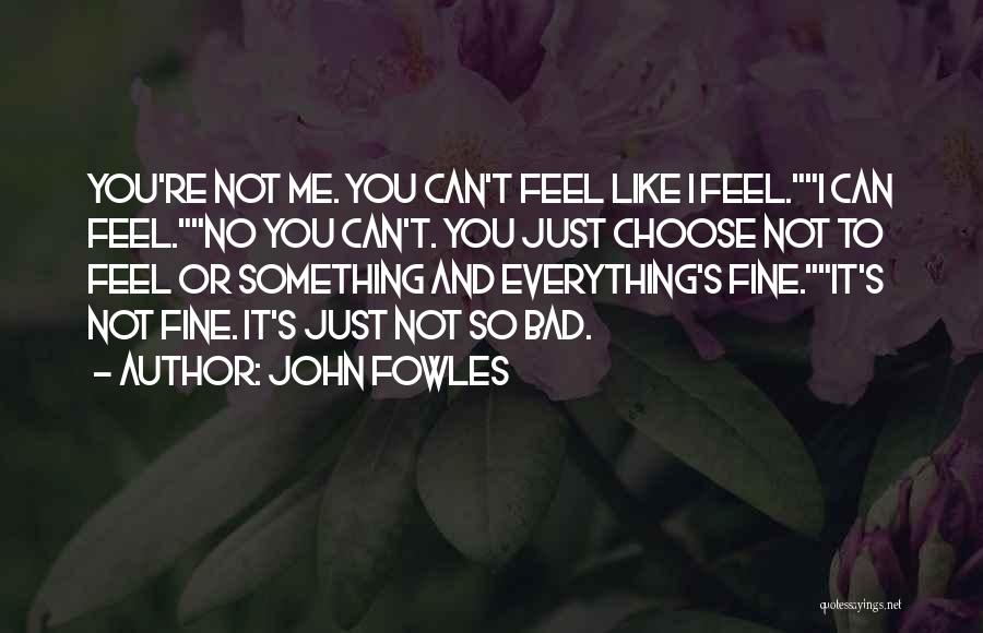 John Fowles Quotes: You're Not Me. You Can't Feel Like I Feel.i Can Feel.no You Can't. You Just Choose Not To Feel Or
