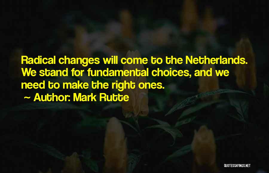 Mark Rutte Quotes: Radical Changes Will Come To The Netherlands. We Stand For Fundamental Choices, And We Need To Make The Right Ones.