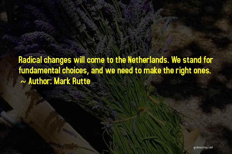 Mark Rutte Quotes: Radical Changes Will Come To The Netherlands. We Stand For Fundamental Choices, And We Need To Make The Right Ones.
