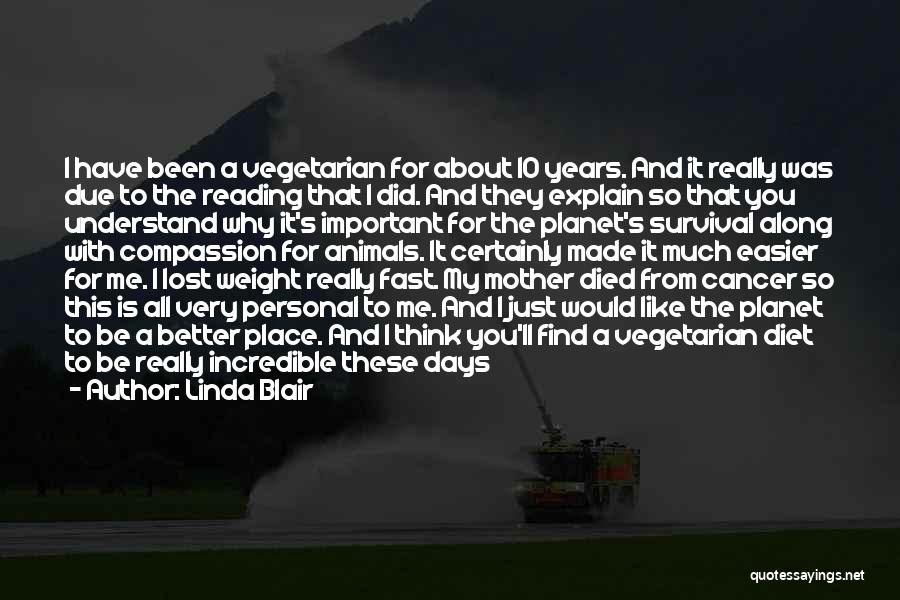 Linda Blair Quotes: I Have Been A Vegetarian For About 10 Years. And It Really Was Due To The Reading That I Did.
