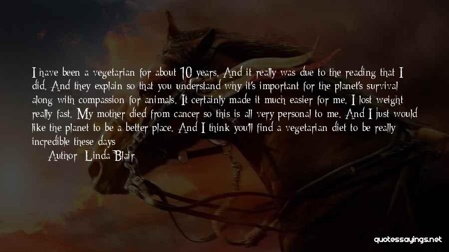 Linda Blair Quotes: I Have Been A Vegetarian For About 10 Years. And It Really Was Due To The Reading That I Did.