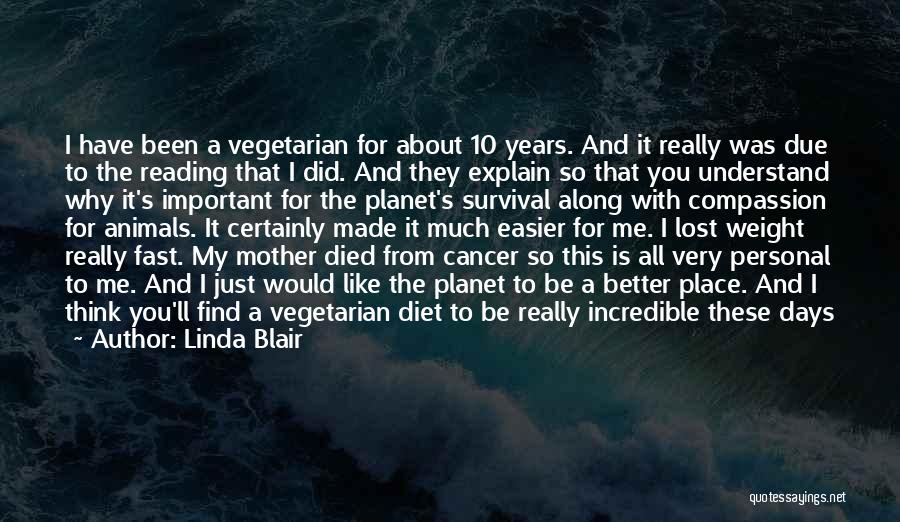 Linda Blair Quotes: I Have Been A Vegetarian For About 10 Years. And It Really Was Due To The Reading That I Did.