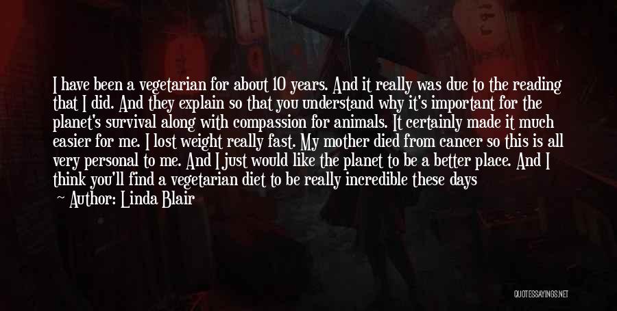 Linda Blair Quotes: I Have Been A Vegetarian For About 10 Years. And It Really Was Due To The Reading That I Did.