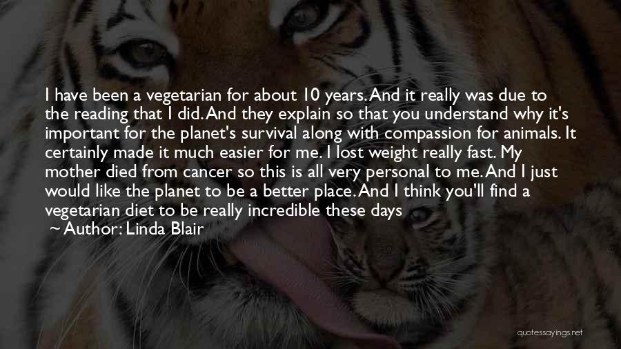 Linda Blair Quotes: I Have Been A Vegetarian For About 10 Years. And It Really Was Due To The Reading That I Did.