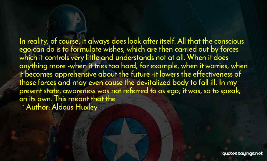Aldous Huxley Quotes: In Reality, Of Course, It Always Does Look After Itself. All That The Conscious Ego Can Do Is To Formulate