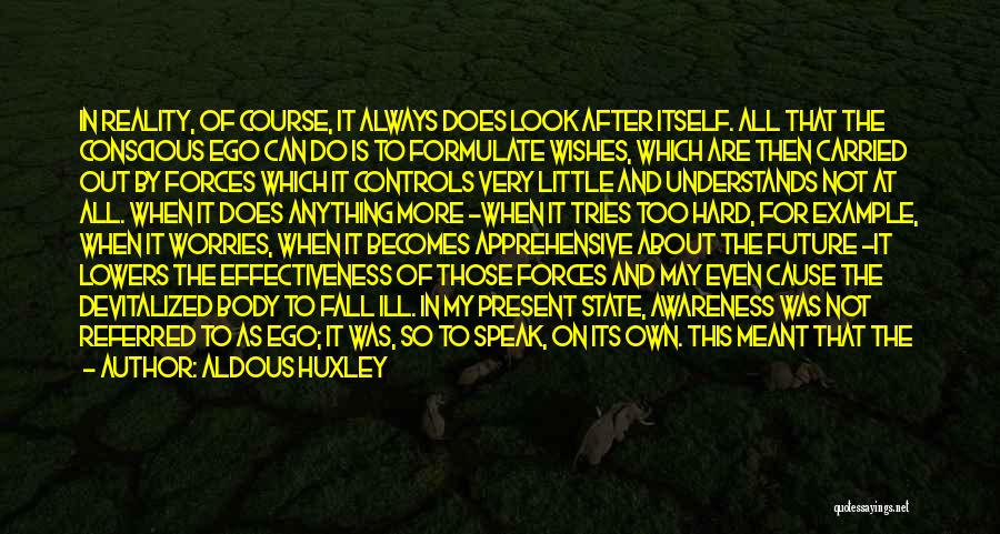 Aldous Huxley Quotes: In Reality, Of Course, It Always Does Look After Itself. All That The Conscious Ego Can Do Is To Formulate