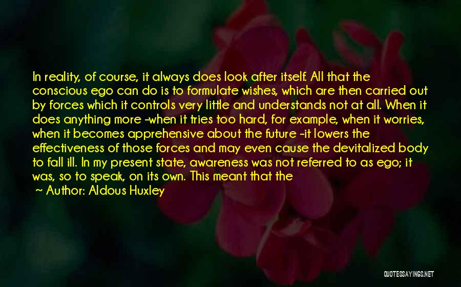 Aldous Huxley Quotes: In Reality, Of Course, It Always Does Look After Itself. All That The Conscious Ego Can Do Is To Formulate