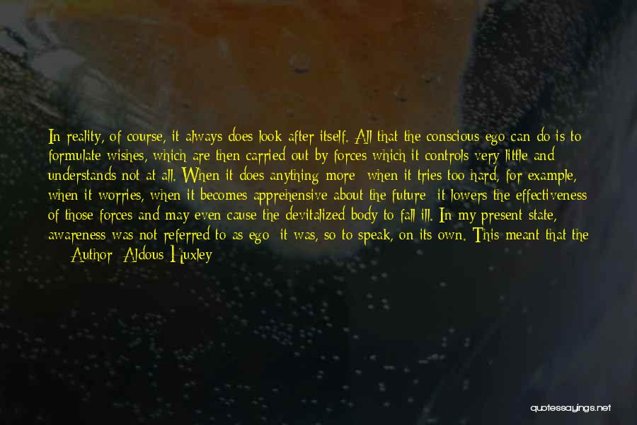 Aldous Huxley Quotes: In Reality, Of Course, It Always Does Look After Itself. All That The Conscious Ego Can Do Is To Formulate