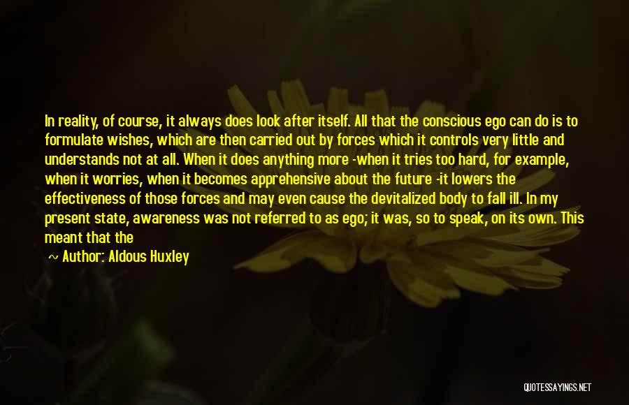 Aldous Huxley Quotes: In Reality, Of Course, It Always Does Look After Itself. All That The Conscious Ego Can Do Is To Formulate