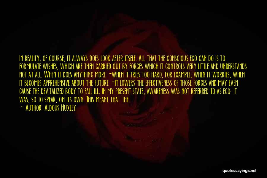 Aldous Huxley Quotes: In Reality, Of Course, It Always Does Look After Itself. All That The Conscious Ego Can Do Is To Formulate