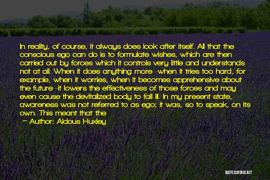 Aldous Huxley Quotes: In Reality, Of Course, It Always Does Look After Itself. All That The Conscious Ego Can Do Is To Formulate