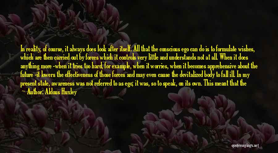 Aldous Huxley Quotes: In Reality, Of Course, It Always Does Look After Itself. All That The Conscious Ego Can Do Is To Formulate