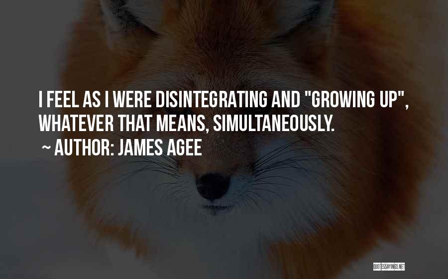 James Agee Quotes: I Feel As I Were Disintegrating And Growing Up, Whatever That Means, Simultaneously.