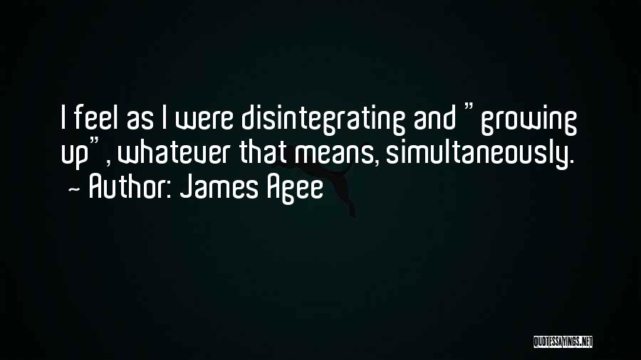 James Agee Quotes: I Feel As I Were Disintegrating And Growing Up, Whatever That Means, Simultaneously.