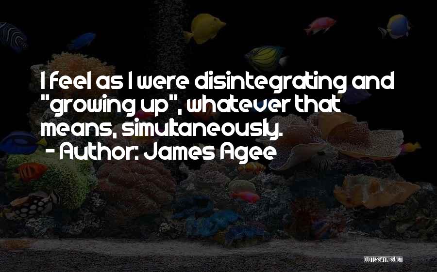 James Agee Quotes: I Feel As I Were Disintegrating And Growing Up, Whatever That Means, Simultaneously.