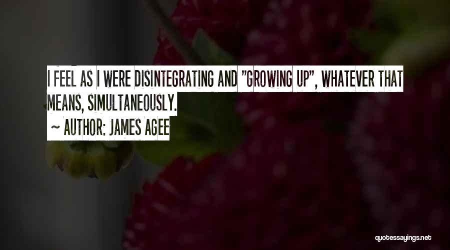 James Agee Quotes: I Feel As I Were Disintegrating And Growing Up, Whatever That Means, Simultaneously.