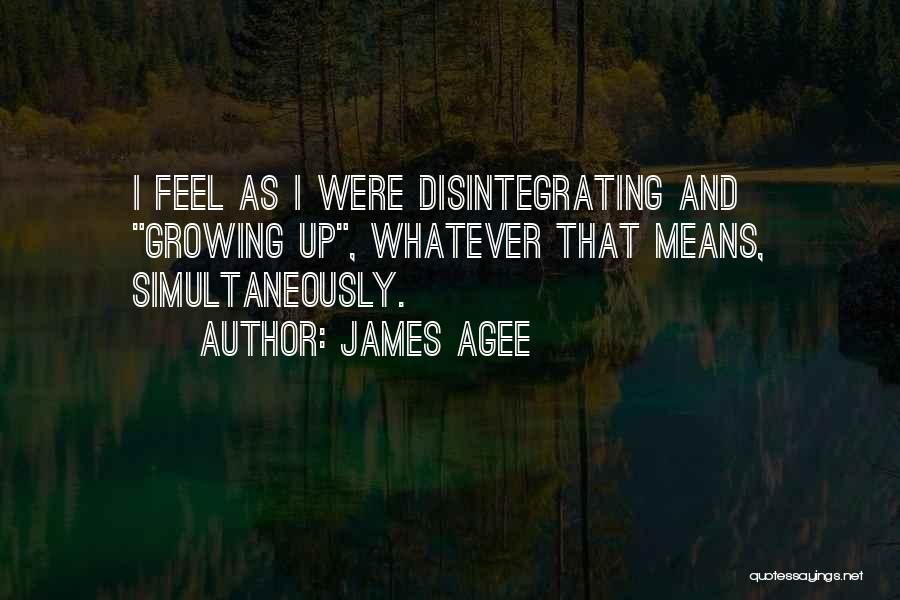 James Agee Quotes: I Feel As I Were Disintegrating And Growing Up, Whatever That Means, Simultaneously.