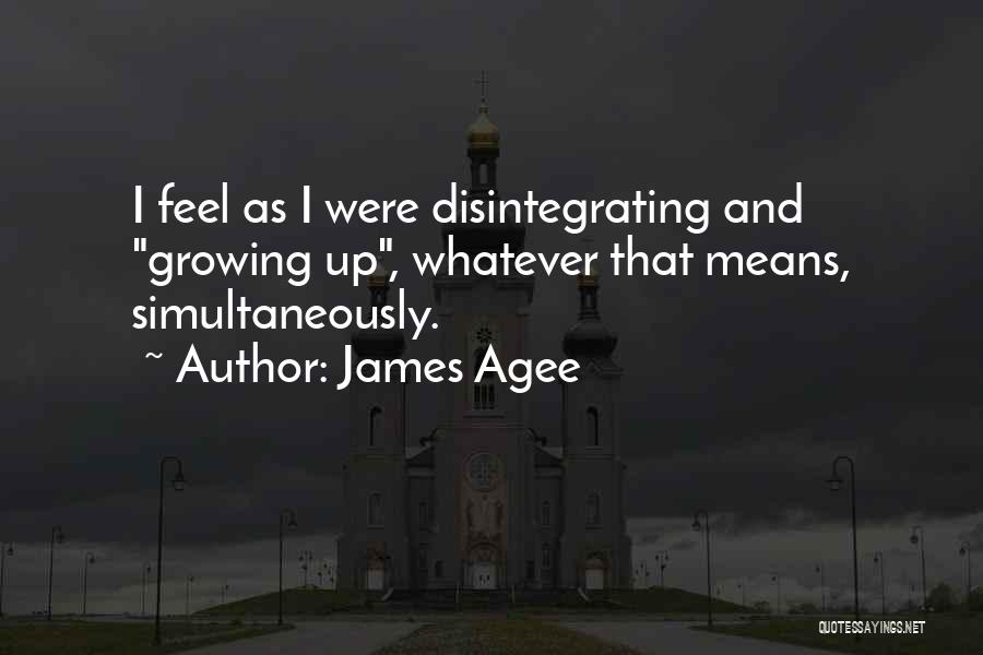 James Agee Quotes: I Feel As I Were Disintegrating And Growing Up, Whatever That Means, Simultaneously.