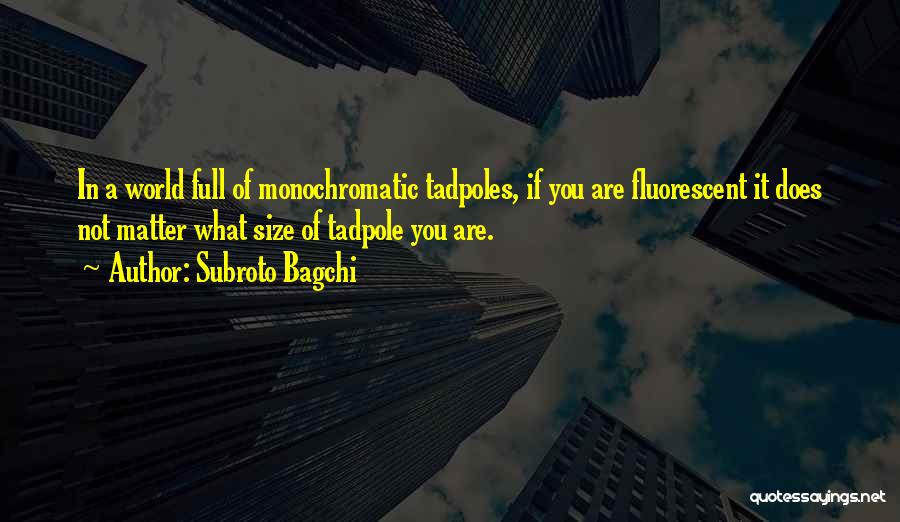 Subroto Bagchi Quotes: In A World Full Of Monochromatic Tadpoles, If You Are Fluorescent It Does Not Matter What Size Of Tadpole You