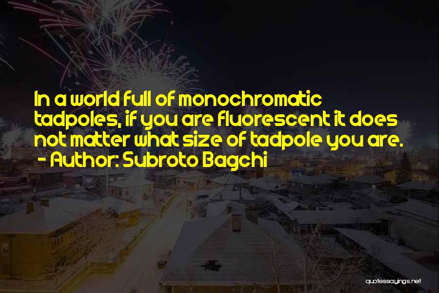 Subroto Bagchi Quotes: In A World Full Of Monochromatic Tadpoles, If You Are Fluorescent It Does Not Matter What Size Of Tadpole You