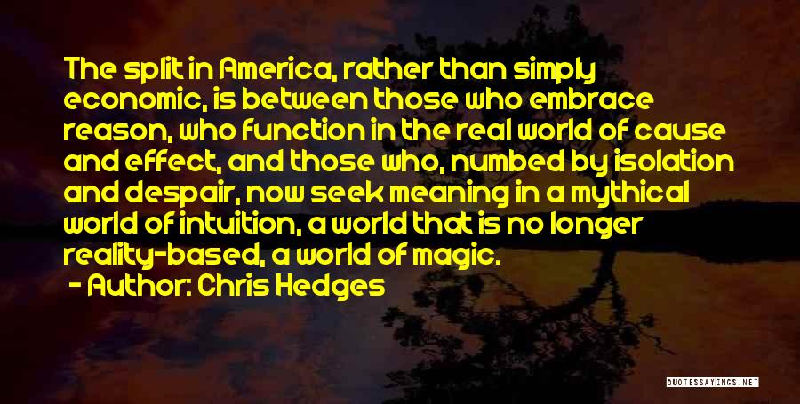 Chris Hedges Quotes: The Split In America, Rather Than Simply Economic, Is Between Those Who Embrace Reason, Who Function In The Real World