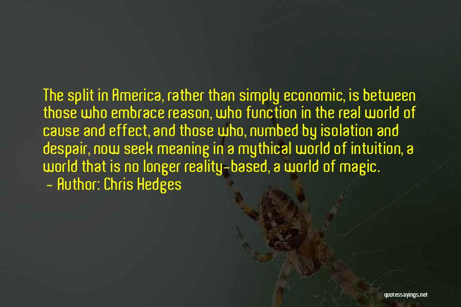 Chris Hedges Quotes: The Split In America, Rather Than Simply Economic, Is Between Those Who Embrace Reason, Who Function In The Real World