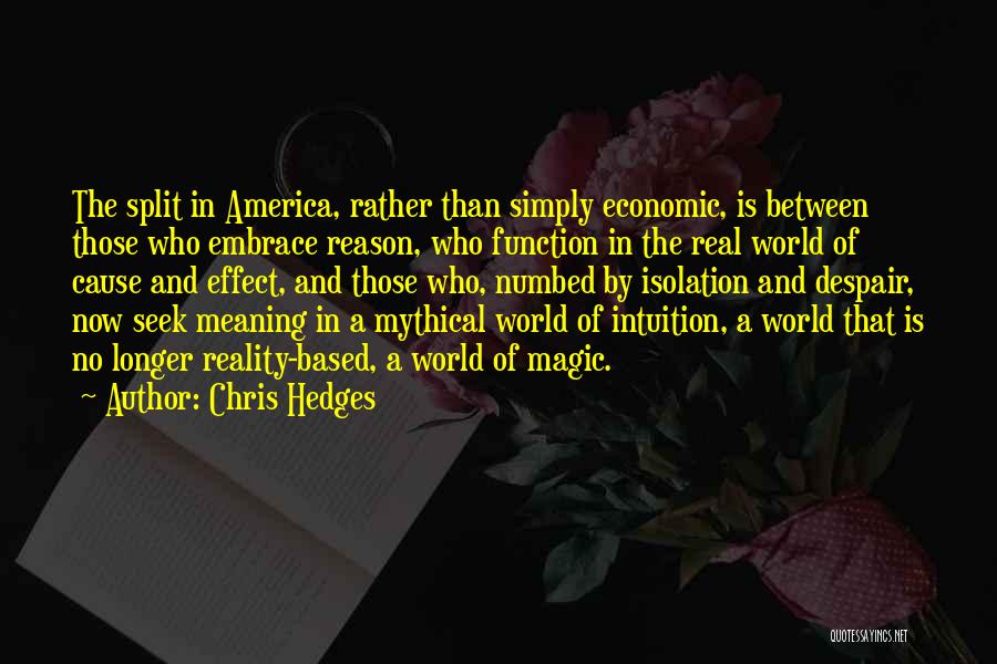 Chris Hedges Quotes: The Split In America, Rather Than Simply Economic, Is Between Those Who Embrace Reason, Who Function In The Real World