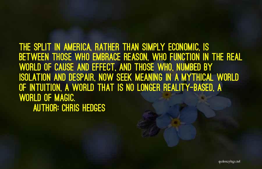 Chris Hedges Quotes: The Split In America, Rather Than Simply Economic, Is Between Those Who Embrace Reason, Who Function In The Real World
