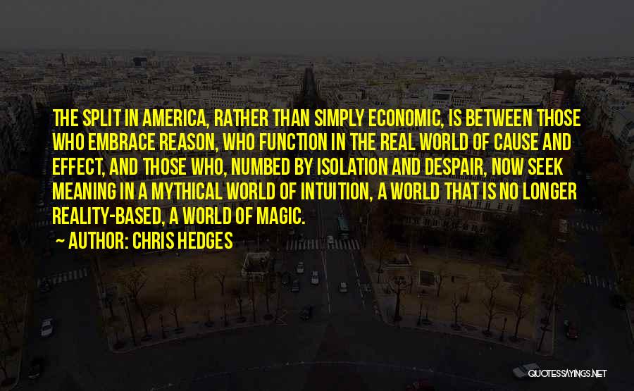 Chris Hedges Quotes: The Split In America, Rather Than Simply Economic, Is Between Those Who Embrace Reason, Who Function In The Real World