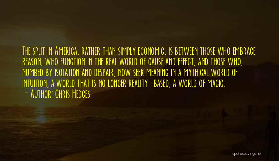 Chris Hedges Quotes: The Split In America, Rather Than Simply Economic, Is Between Those Who Embrace Reason, Who Function In The Real World