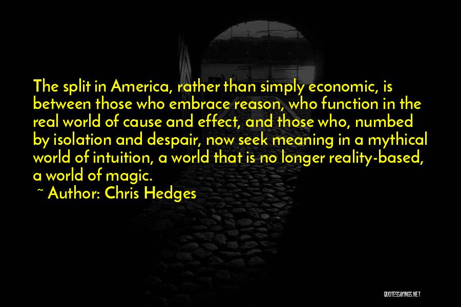 Chris Hedges Quotes: The Split In America, Rather Than Simply Economic, Is Between Those Who Embrace Reason, Who Function In The Real World