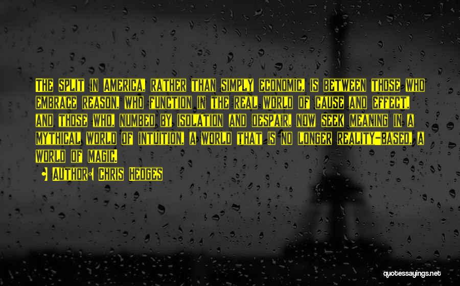 Chris Hedges Quotes: The Split In America, Rather Than Simply Economic, Is Between Those Who Embrace Reason, Who Function In The Real World