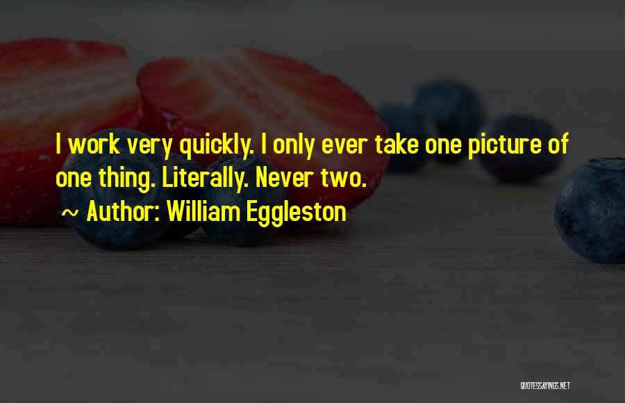 William Eggleston Quotes: I Work Very Quickly. I Only Ever Take One Picture Of One Thing. Literally. Never Two.