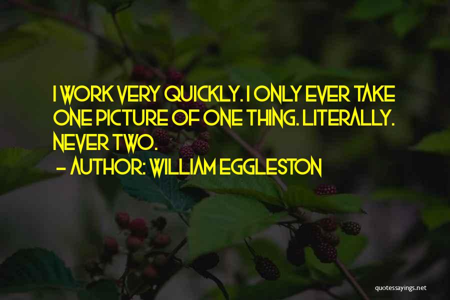 William Eggleston Quotes: I Work Very Quickly. I Only Ever Take One Picture Of One Thing. Literally. Never Two.